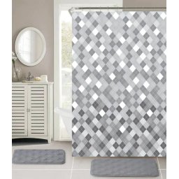 Perdea Dus Marime 180 x 180 cm, Gri, Antialergica, Polipropilena 50%, Poliester 50%