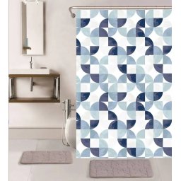 Perdea Dus Marime 180 x 180 cm, Albastru, Antialergica, Polipropilena 50%, Poliester 50%