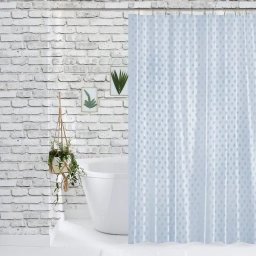 Perdea de Dus Jacquard Model Romburi, Gri Albastrui, Marime 180 180 cm, Poliester si Polipropilena, 12 Inele Incluse
