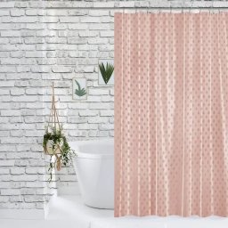 Perdea de Dus Jacquard Model Romburi, Roz Pudrat, Marime 180 180 cm, Poliester si Polipropilena, 12 Inele Incluse