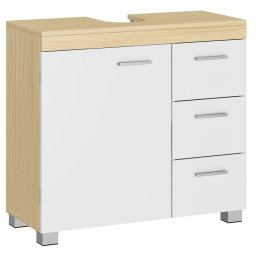 VASAGLE Dulap lavoar baie cu 3 sertare si 2 compartimente, MDF, 30x70x64 cm, alb si bej