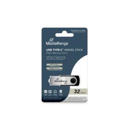 MediaRange USB 3.2 Gen 1 Type-C Flash Memory Drive, Swivel Housing, Black/Silver, 32GB "MR1952" (timbru verde 0.03 lei)