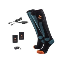 Sosete unisex incalzite Alpenheat, lana merinos, telecomanda, autonomie incalzire 4-8 ore, negru/verde
