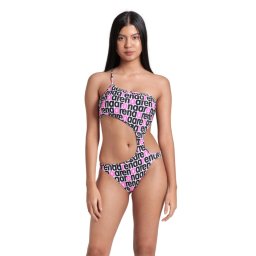 Arena - costum inot femei intreg - Logotype Swimsuit Single Shoulder - White Multi-Black