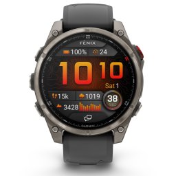 Garmin - fenix 8 Pro 47mm - smartwatch premium AMOLED Sapphire - ramă argintie din titanium si curea din silicon neagră-gri