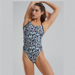 Costum înot întreg femei TYR Prismbreak Cutoutfit - negru/multicolor