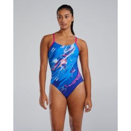 Costum înot întreg TYR ABSTRCTAI Cutoutfit - royal multicolor decupaje laterale