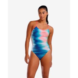 Costum înot întreg femei TYR Bravura Durafast Elite - alb/multicolor rezistent clor