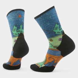 Șosete Merino alergare trail Smartwool Trail Run Mountain Print - albastru Twilight Blue Crew Targeted Cushion