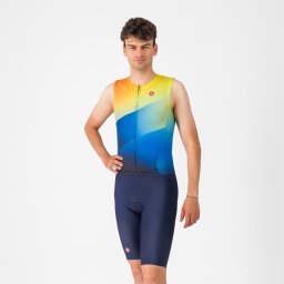 Castelli - costum triatlon fara maneci - Free Sanremo 3 Suit Sleeveless - albastru belgian portocaliu