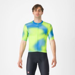 Castelli - tricou ciclism maneca scurta regular fit - Vortice Jersey - albastru verde lime