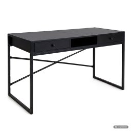 Birou industrial negru cu 2 sertare si raft, cadru metalic, 123 cm