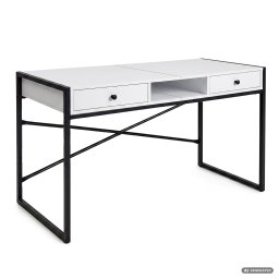 Birou industrial alb cu 2 sertare, raft si cadru metalic 123x48x80,5 cm