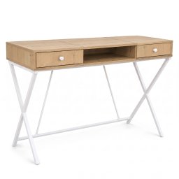 Birou industrial din MDF melaminat cu 2 sertare si raft, stejar Artisan