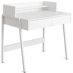 Birou compact alb cu 2 sertare, raft si cadru metalic 78x48x95 cm