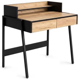Birou compact pentru studiu, cu 2 sertare si raft, stejar craft/negru