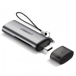 CARD READER extern Ugreen, "CM184" interfata USB Type-C, citeste/scrie: SD si TF,microSD viteza pana la 5Gbps,suporta carduri maxim 512 GB, plastic,gri "50704" (timbru verde 0.03 lei) - 6957303857043