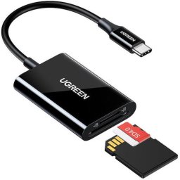 CARD READER extern Ugreen, "CM265" interfata USB Type-C, citeste/scrie: SD, microSD viteza pana la 280Mbps, suporta carduri maxim 512 GB, plastic, negru "35622" (include TV 0.03 lei) - 6941876236220