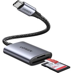 CARD READER extern Ugreen, "CM401" interfata USB Type-C 3.1, citeste/scrie: SD, microSD viteza pana la 480Mbps, suporta carduri maxim 2 TB, metalic, gri "80888" (timbru verde 0.03 lei) - 6957303888887