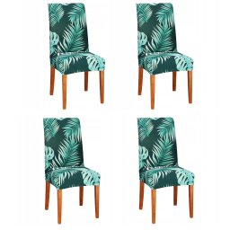 Set 4 huse pentru scaun, marime universala, poliester si spandex, verde cu model floral