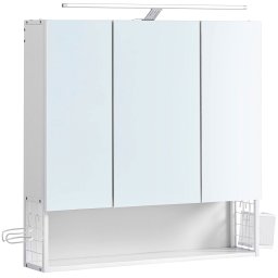 VASAGLE Dulap de baie de perete, 3 usi cu oglinda, compartiment deschis, 15x70x70cm, alb