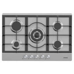 Plită încorporabilă HEINNER HBH-M705IWFIX, 5 arzătoare gaz, grătar fontă, Wok, aprindere electrică, 75 cm, Silver