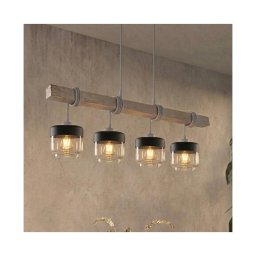 BRILAGI - Lustru pe cablu WOOD GLASS 4xE27/60W/230V pin/gri/maro fumuriu