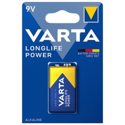 Baterie alcalina Varta Longlife Power 9V, blister, pentru detectoare si aparate