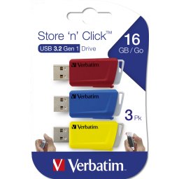 Memorie USB Verbatim Store' n Click 3x16GB USB 3.2 Red Blue Yellow