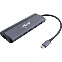 Docking Station InLine USB type C la HDMI 8K30Hz/Displayport/2xUSB-A/Gigabit LAN/micro SD+SD 100W Gri