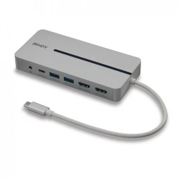 Docking Station Lindy USB 3.2 Gen1 type C la 2 x HDMI 4K60Hz/2 x USB-A/1 x USB-C/1 x RJ45/1 x Audio 3.5mm/PD 100W Gri