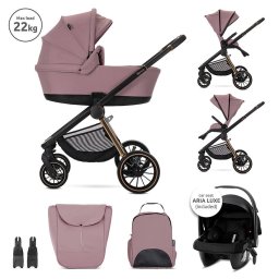Carucior Set 3 in 1 Lorelli Bianca Cos Landou Individual Cosulet Auto Aria Luxe Inclus Cadru din Aluminiu pana la 22Kg Pink
