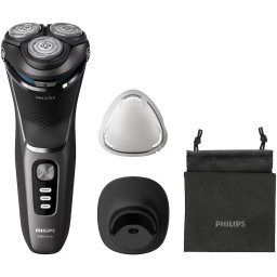 Aparat de ras Philips Aparat de ras PHILIPSÂ Seria 3000 S3343/13, 3 capete rotative 5D Flex, ras umed&uscat, trimmer pop-up pentru perciuni/cioc, autonomie 60 min /1h incarcare, maner ergonomic, suport vertical, complet lavabil, negru metalic
