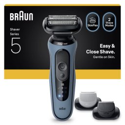 Aparat de ras Braun Aparat electric de ras Braun Seria 5 52-A1650S, Autonomie pana la 50 min, 1x Accesoriu de ingrijire corporala, 1x Accesoriu de tuns barba, Fara fir, Utilizare umeda/uscata, 100% Rezistent la apa, Azur