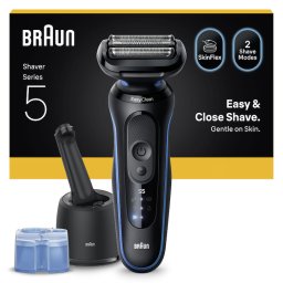 Aparat de ras Braun Aparat electric de ras Braun Seria 5 52-B7000CC, Autonomie pana la 50 de minute, Statie SmartCare 4-in-1, Fara fir, Utilizare umeda/uscata, 100% Rezistent la apa, Albastru