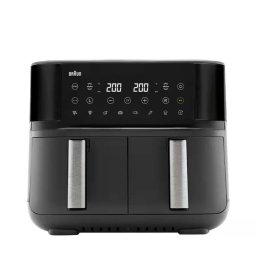 Friteuza Dubla Braun Cu Aer Cald Fara Ulei TwinCook 3 TD3030IBK 2850W 8L (4L + 4L) Tehnologie RealAir 8 Programe Automate Negru