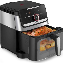 Friteuza Cu Aer Cald Tefal Easy Fry Silence EY876DE1 1800W 7L 12 Programe Presetate Smart Assist Panou Frontal Detasabil Argintiu/Negru