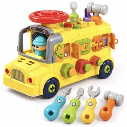 Autobuz atelier cu unelte, suruburi, rotite si activitati mecanice, 3 ani+