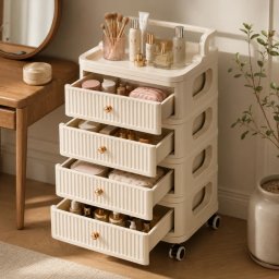 Dulap organizator, din plastic, 4 sertare depozitare, model crem, JollyMag, PO27, 73.5x35x28 cm