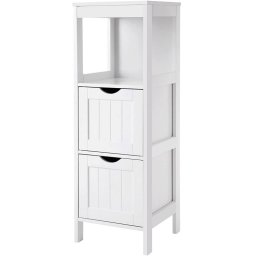VASAGLE Dulap de podea pentru baie, multifunctional, 2 sertare, 30x30x89cm, alb