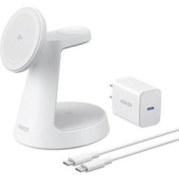 Stand cu incarcare wireless 3 in 1 Anker, MagGo 3-in-1, 15W, fast charge, pentru iPhone seriile 12-16. apple Watch si AirPods, cablu USB-C inclus, 1 x USB-C incarcare, alb, "B25M4G21" (timbru verde 0.18 lei) - 0194644206772