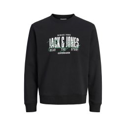 Jack & Jones Plus Bluza barbati big sizes, imprimeu cu logo, Regular fit, JJAERO, Negru (SELECTATI MARIMEA: 6XL)