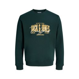 Jack & Jones Plus Bluza barbati big sizes, imprimeu cu logo, Regular fit, JJAERO, Verde inchis (SELECTATI MARIMEA: 8XL)
