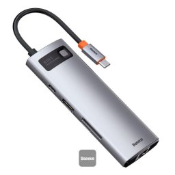 HUB Baseus Metal Gleam 8-in-1 CAHUB-CV0G | USB-C, HDMI, 3xUSB3.0, PD, RJ45, SD/TF, Gri