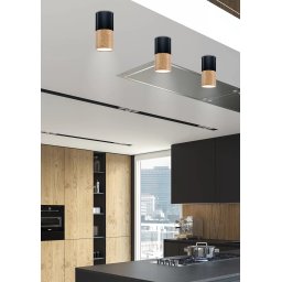 Spot fix aplicat Candellux , 1xGU10, lemn natur-negru, rotund, IP20