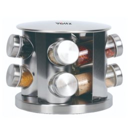 Set recipiente pentru condimente Oliver Voltz OV51217A8, 4 laturi, 8 borcanase, Baza rotativa, Otel inoxidabil