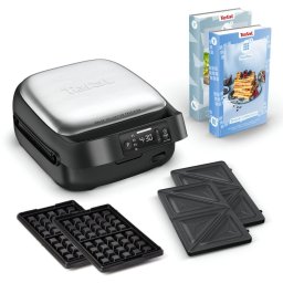 Sandwich maker Snack Collection Precision SW872BF0, 700 W, invelis antiaderent, 2 seturi de placi detasabile, termostat reglabil, sistem de blocare, argintiu & negru