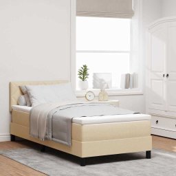 Pat cu arcuri cu headboard Manual Crem 90 x 190 cm tesatura GartenMobel Dekor