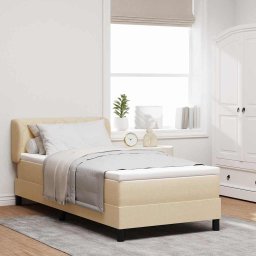 Pat cu arcuri cu saltea cu headboard Crem 90 x 190 cm tesatura GartenMobel Dekor