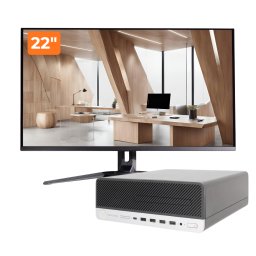 Pachet PC Second Hand HP ProDesk 600 G4 SFF i5-8500, 8GB, SSD 256GB, Monitor 22 inch